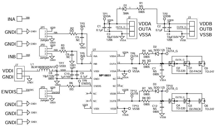 Application Circuit Diagram - Monolithic Power Systems (MPS) MP18851 Dual-Channel Gate Drivers